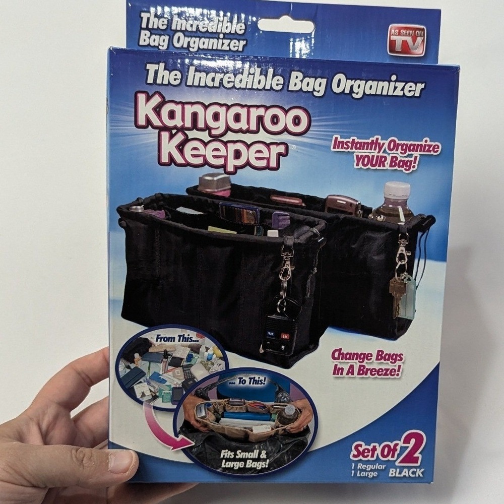 Kangaroo Keeper Bag Organizer Black Reversible Set of 2 Regular & Large